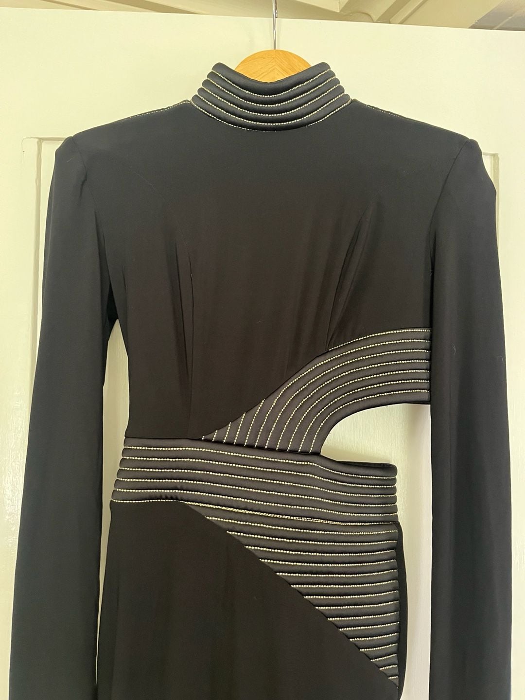 Zhivago Message To Love Midi Dress Size 2 fits like a 0, Black Gold Stripe Trim NWT 10
