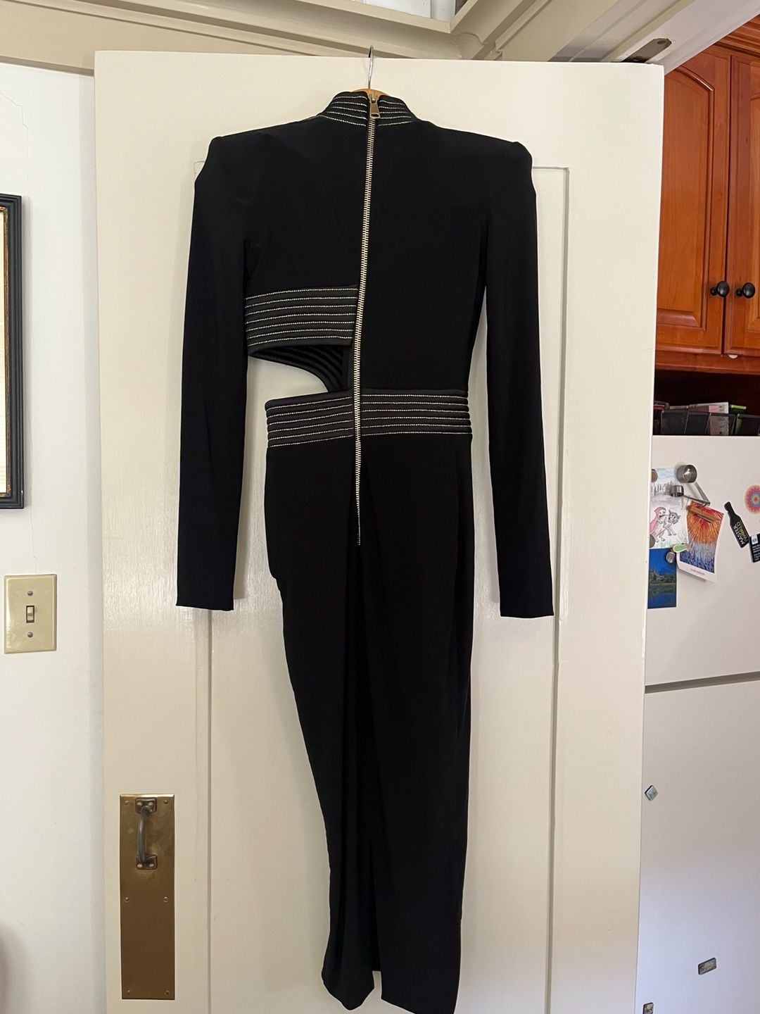 Zhivago Message To Love Midi Dress Size 2 fits like a 0, Black Gold Stripe Trim NWT 12