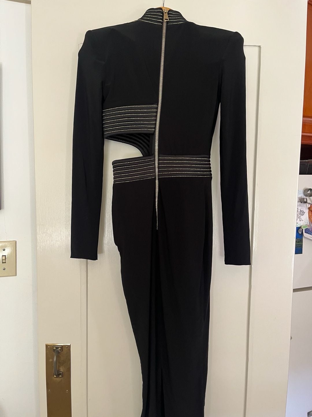 Zhivago Message To Love Midi Dress Size 2 fits like a 0, Black Gold Stripe Trim NWT 13