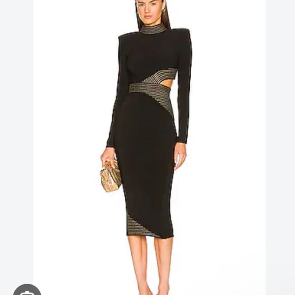 Zhivago Message To Love Midi Dress Size 2 fits like a 0, Black Gold Stripe Trim NWT