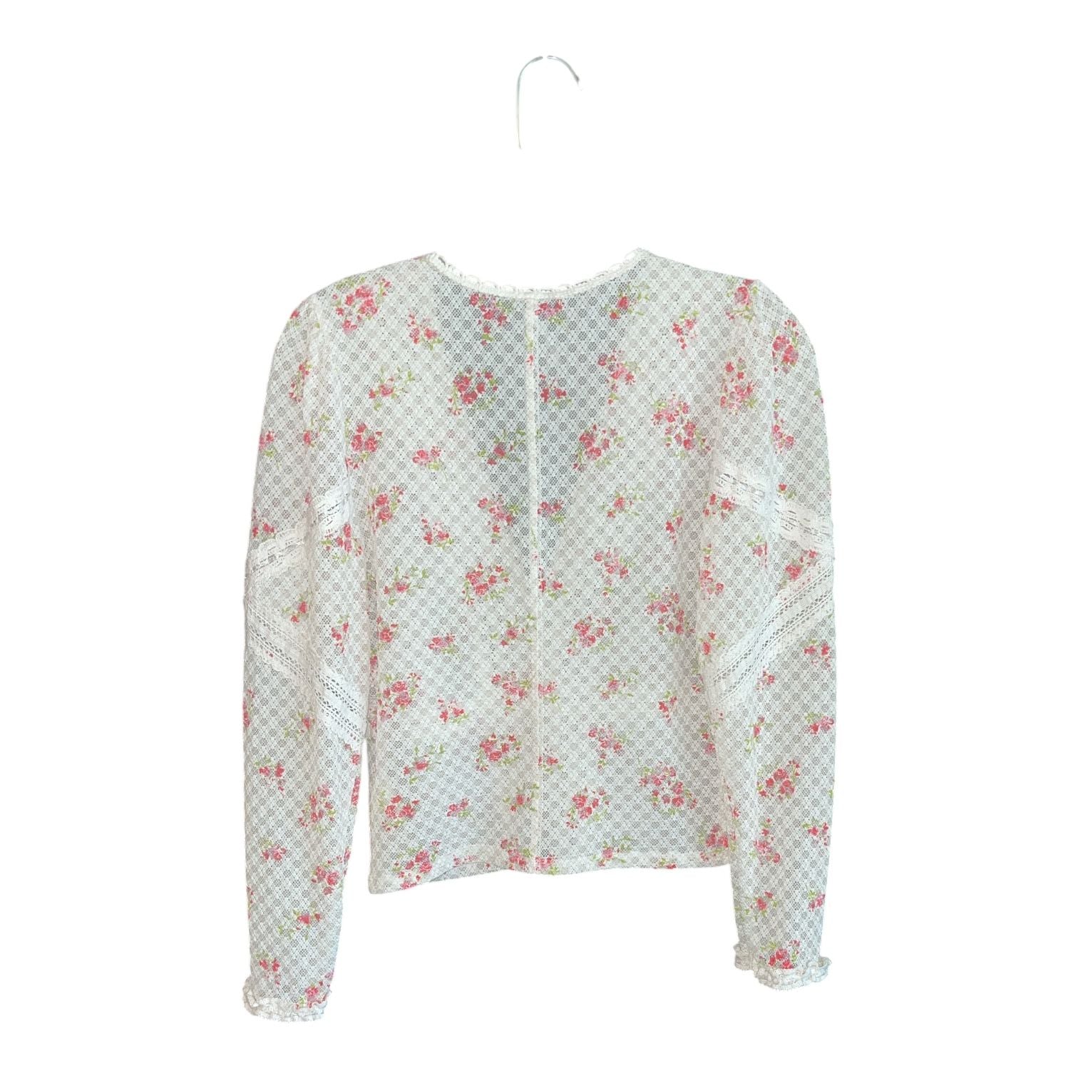 Free People Kika Printed Top Size L Cream Floral Lace Long Sleeve 3