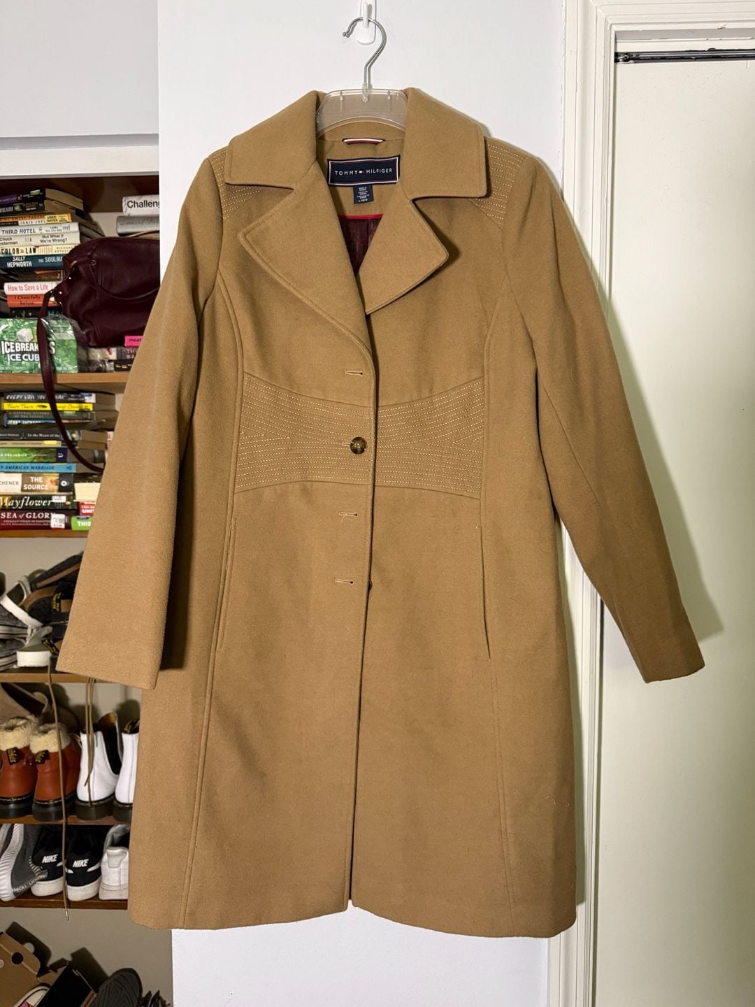 Tommy Hilfiger Wool Blend Walker Coat Size L Camel Tan 2