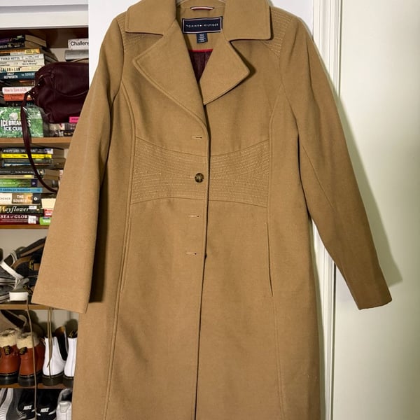 Tommy Hilfiger Wool Blend Walker Coat Size L Camel Tan