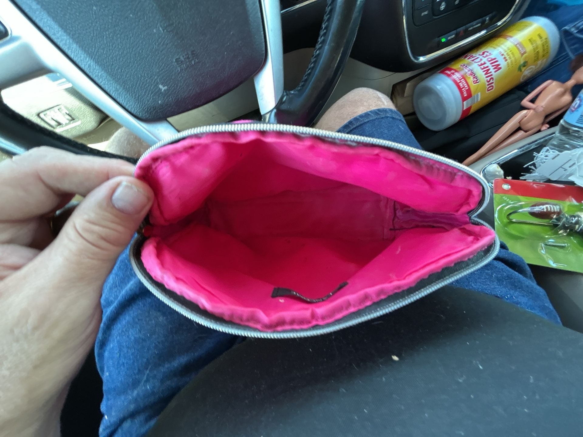 Lancome Paris Cosmetic Makeup Bag Hot Pink Black Zip 7