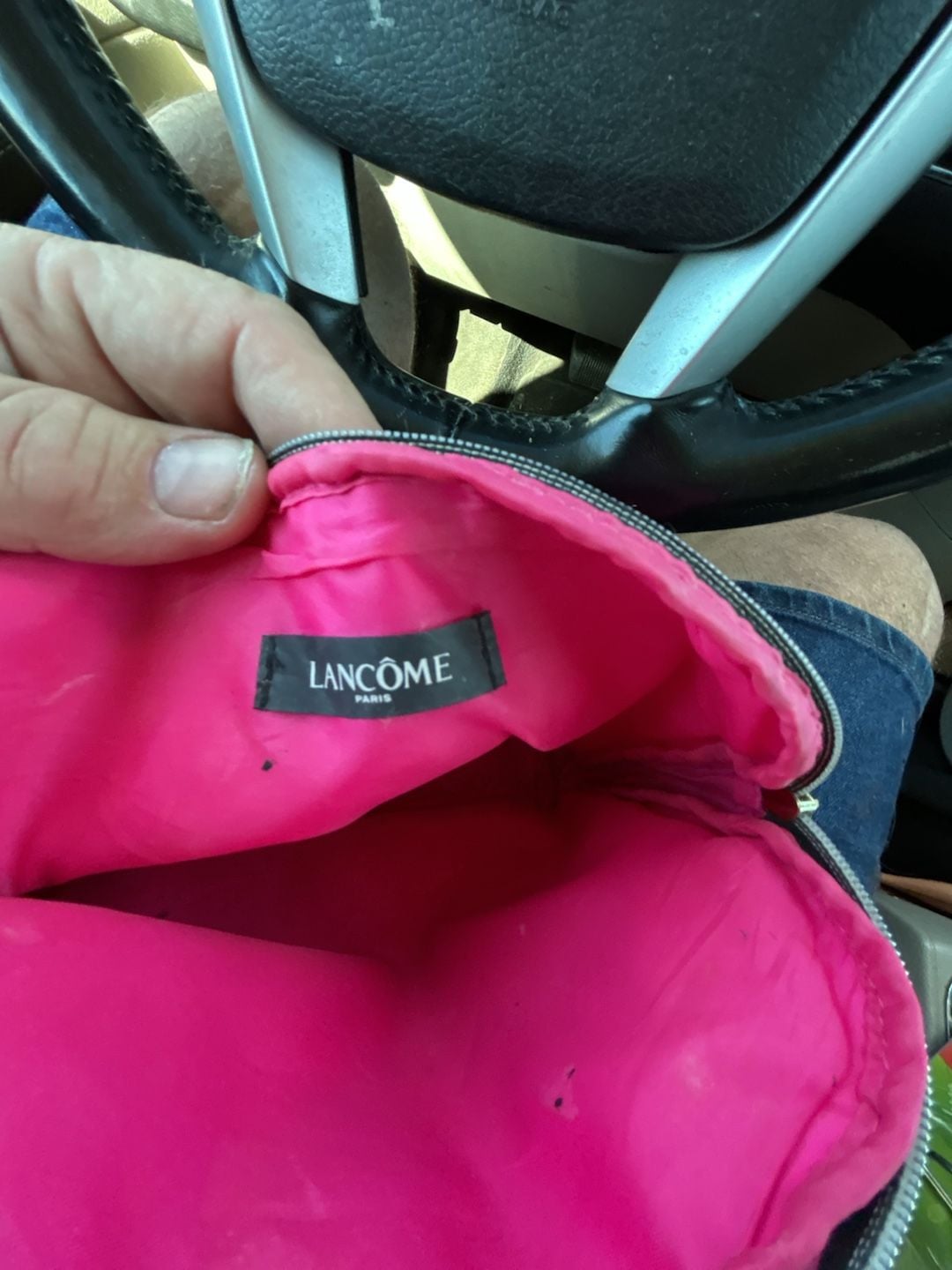 Lancome Paris Cosmetic Makeup Bag Hot Pink Black Zip 8
