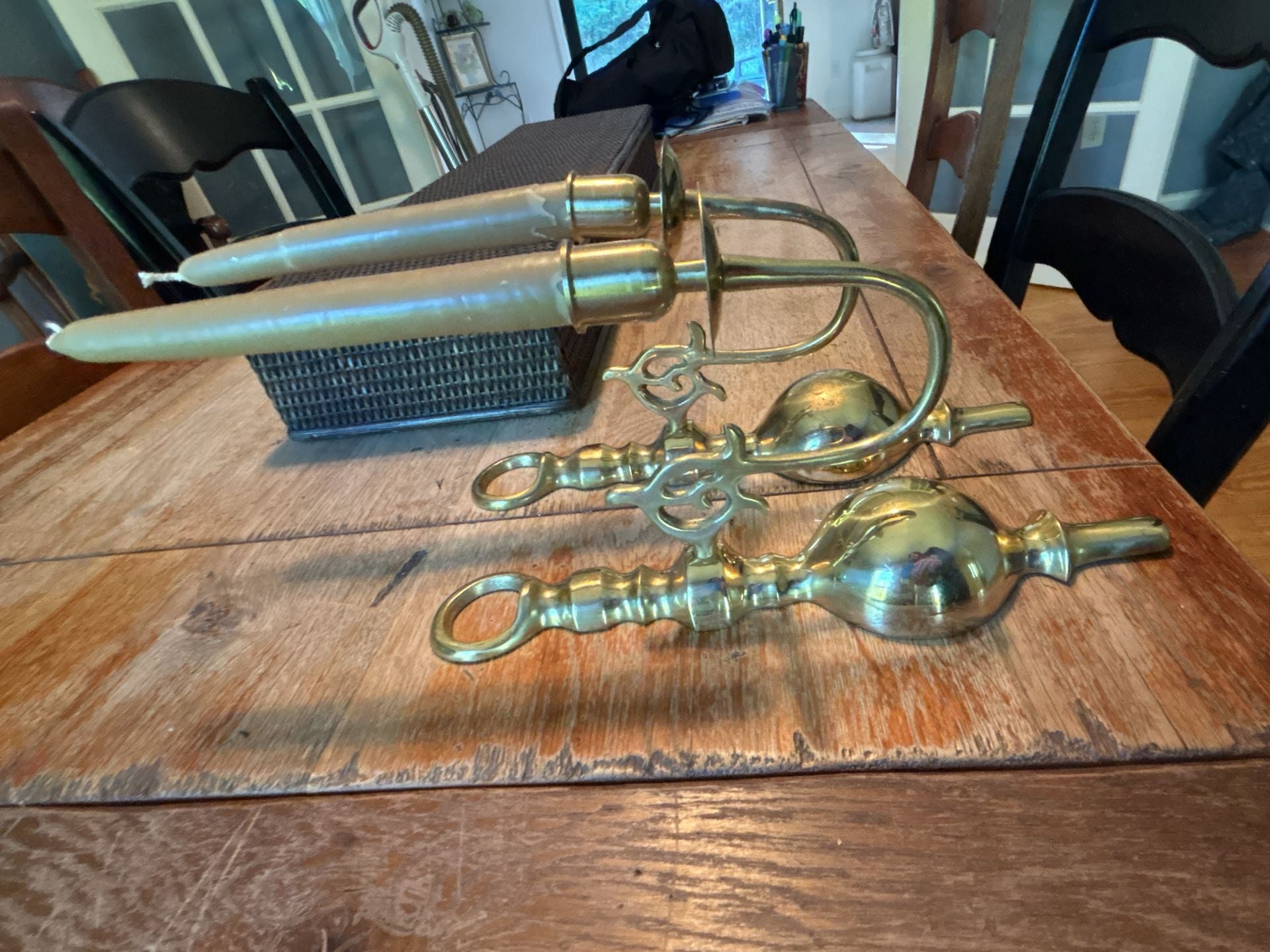 Vintage Brass Wall Sconce Pair 12