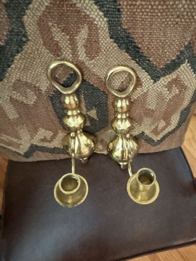 Vintage Brass Wall Sconce Pair 8