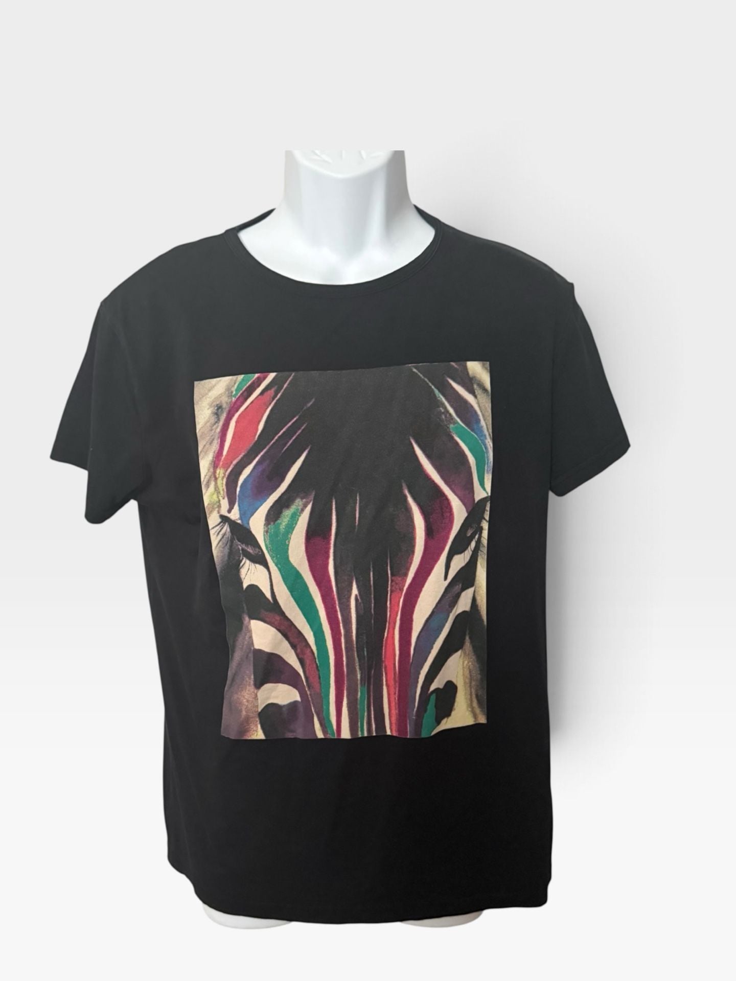 XRAY Graphic T-Shirt Size M Black Colorful Zebra Print Cotton Spandex 2
