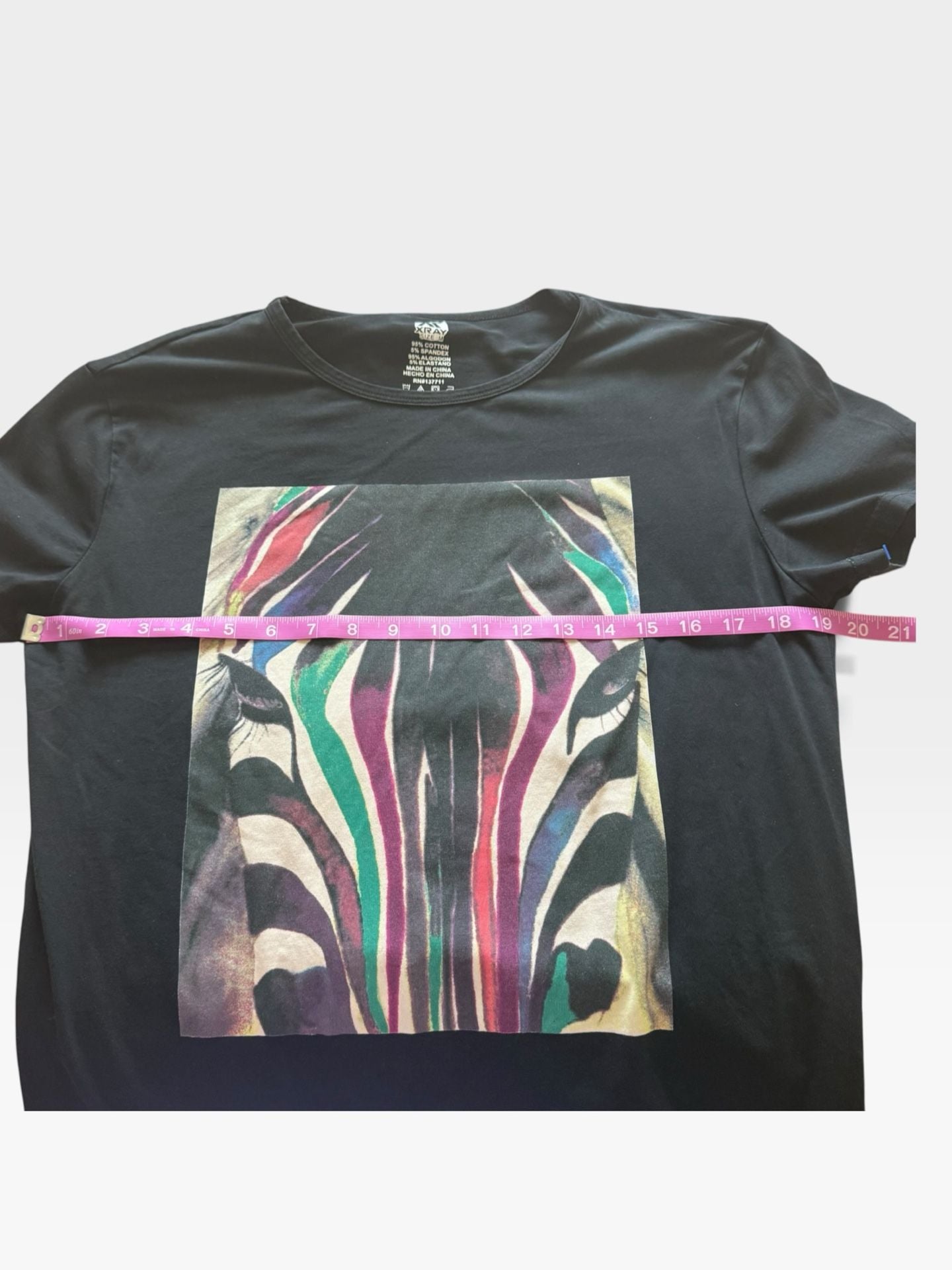 XRAY Graphic T-Shirt Size M Black Colorful Zebra Print Cotton Spandex 4