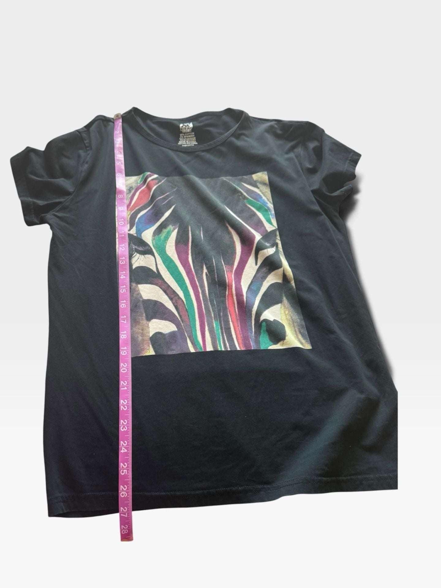 XRAY Graphic T-Shirt Size M Black Colorful Zebra Print Cotton Spandex 5