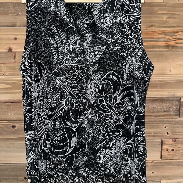No.16 Roaman'S Sleeveless Blouse Size 24W Black White Floral Paisley Top