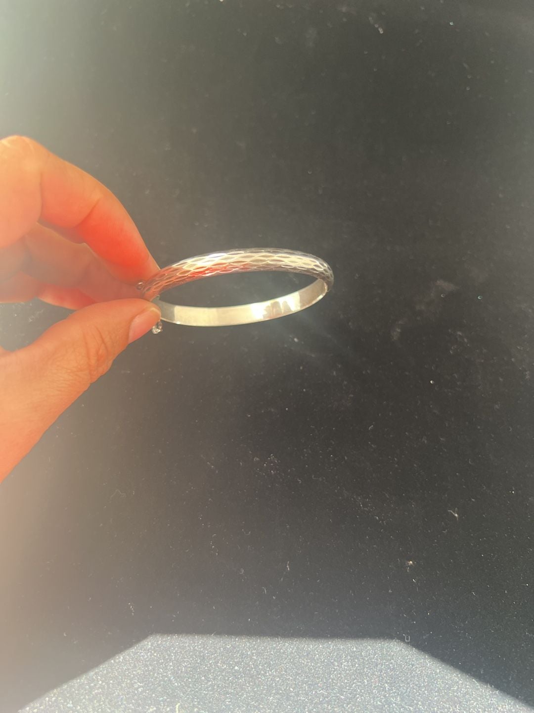 Vintage Sterling Silver Etched Hinged Bangle Bracelet Safety Chain 3