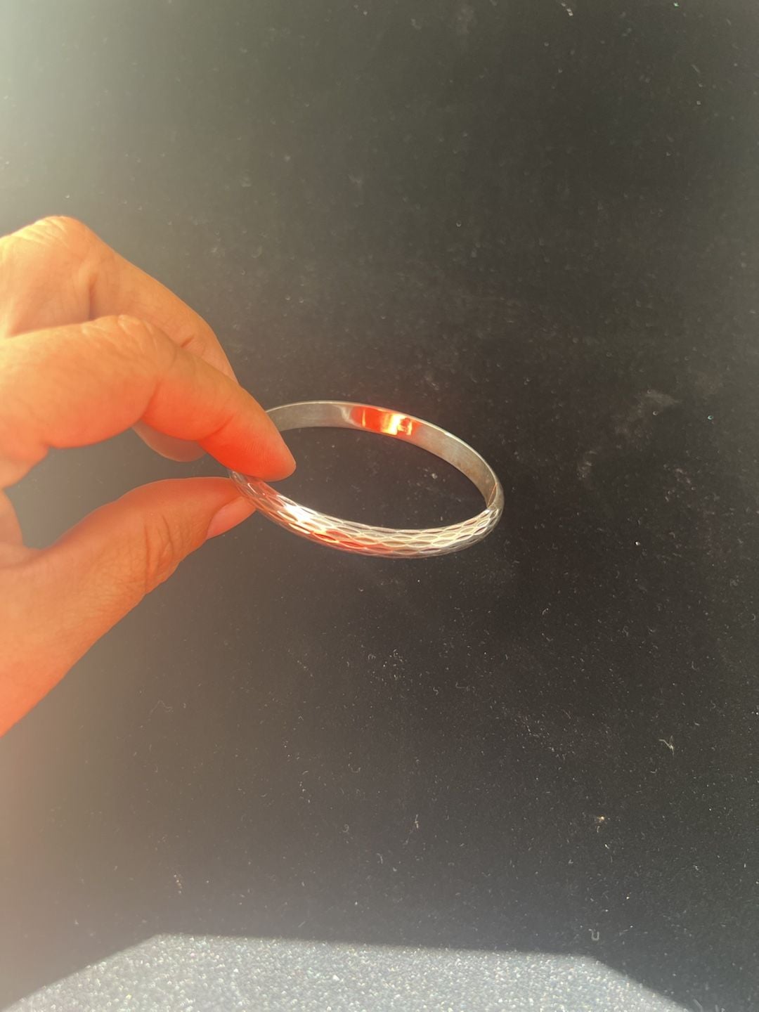 Vintage Sterling Silver Etched Hinged Bangle Bracelet Safety Chain 4