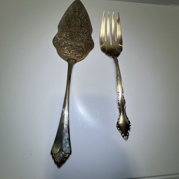 International Deep Silver Cake Server And Fork Set Silver Plated
