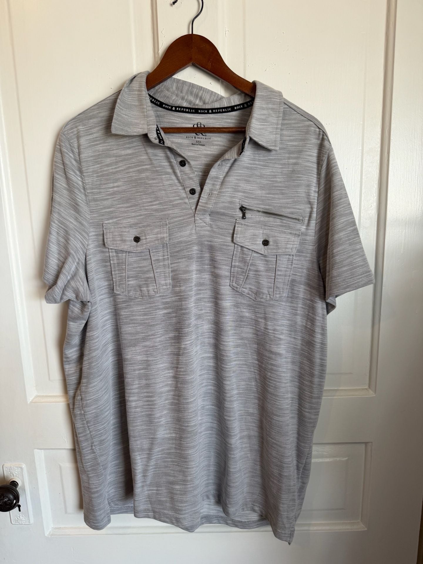 Rock & Republic Polo Shirt Size XXL Gray Heathered Pocket Short Sleeve 2