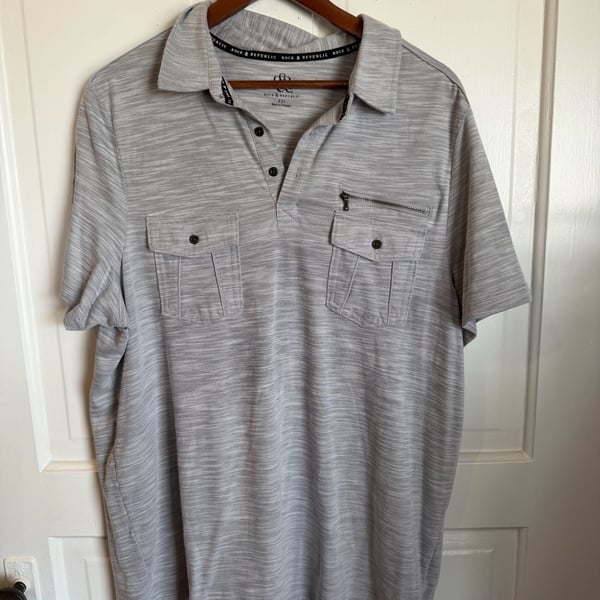 Rock & Republic Polo Shirt Size XXL Gray Heathered Pocket Short Sleeve