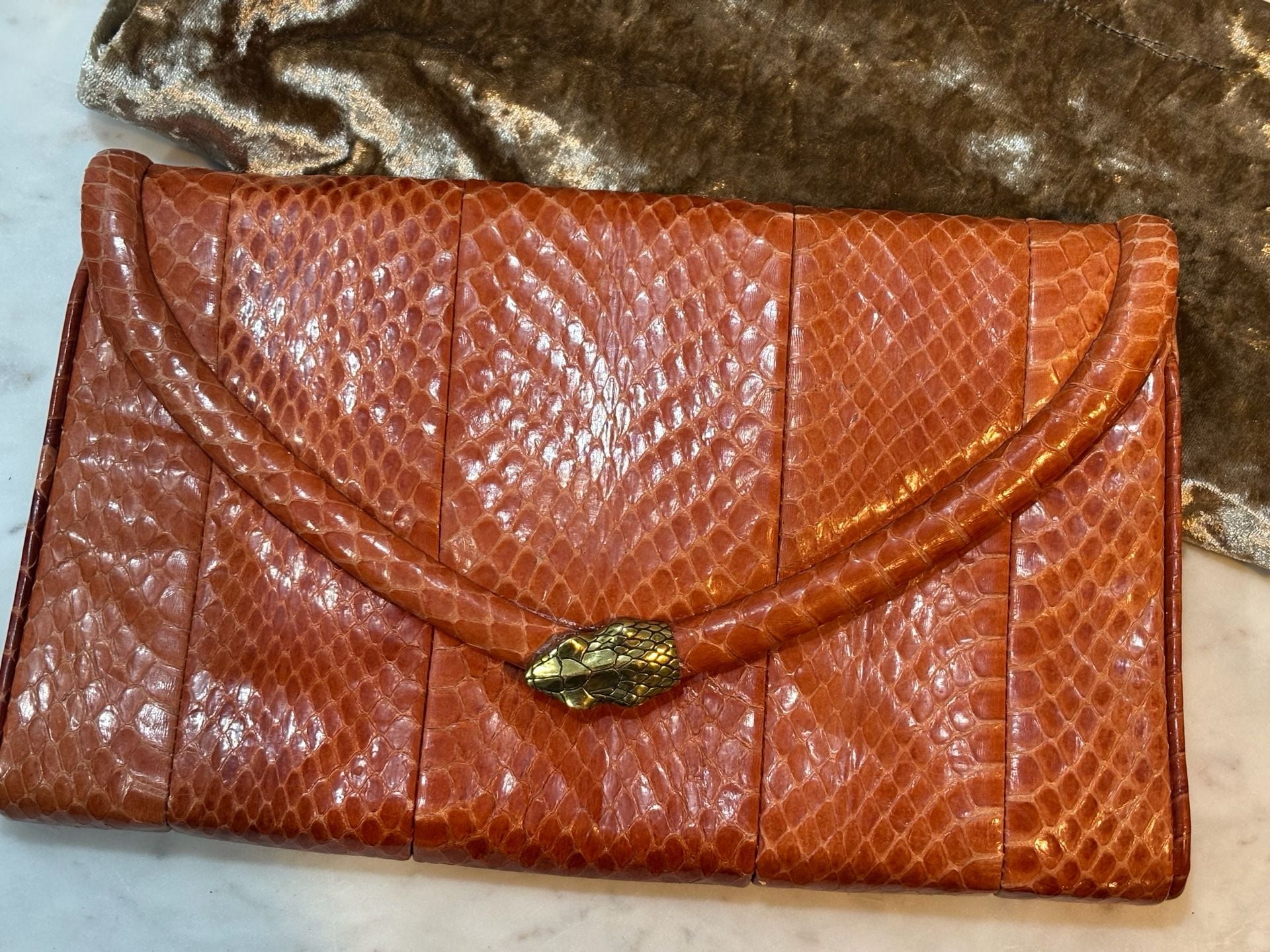 VTG Rashedah Orange Python Clutch with Python hardware made in Italy w dust bag 2