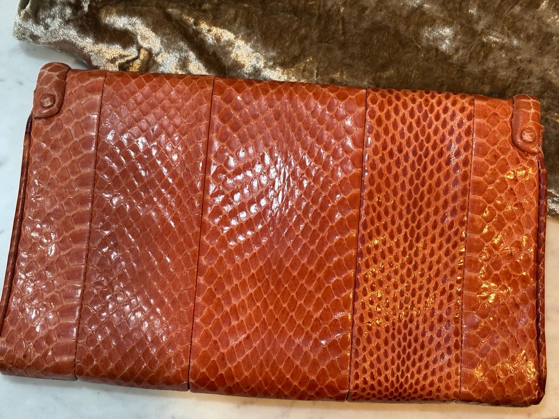 VTG Rashedah Orange Python Clutch with Python hardware made in Italy w dust bag 6