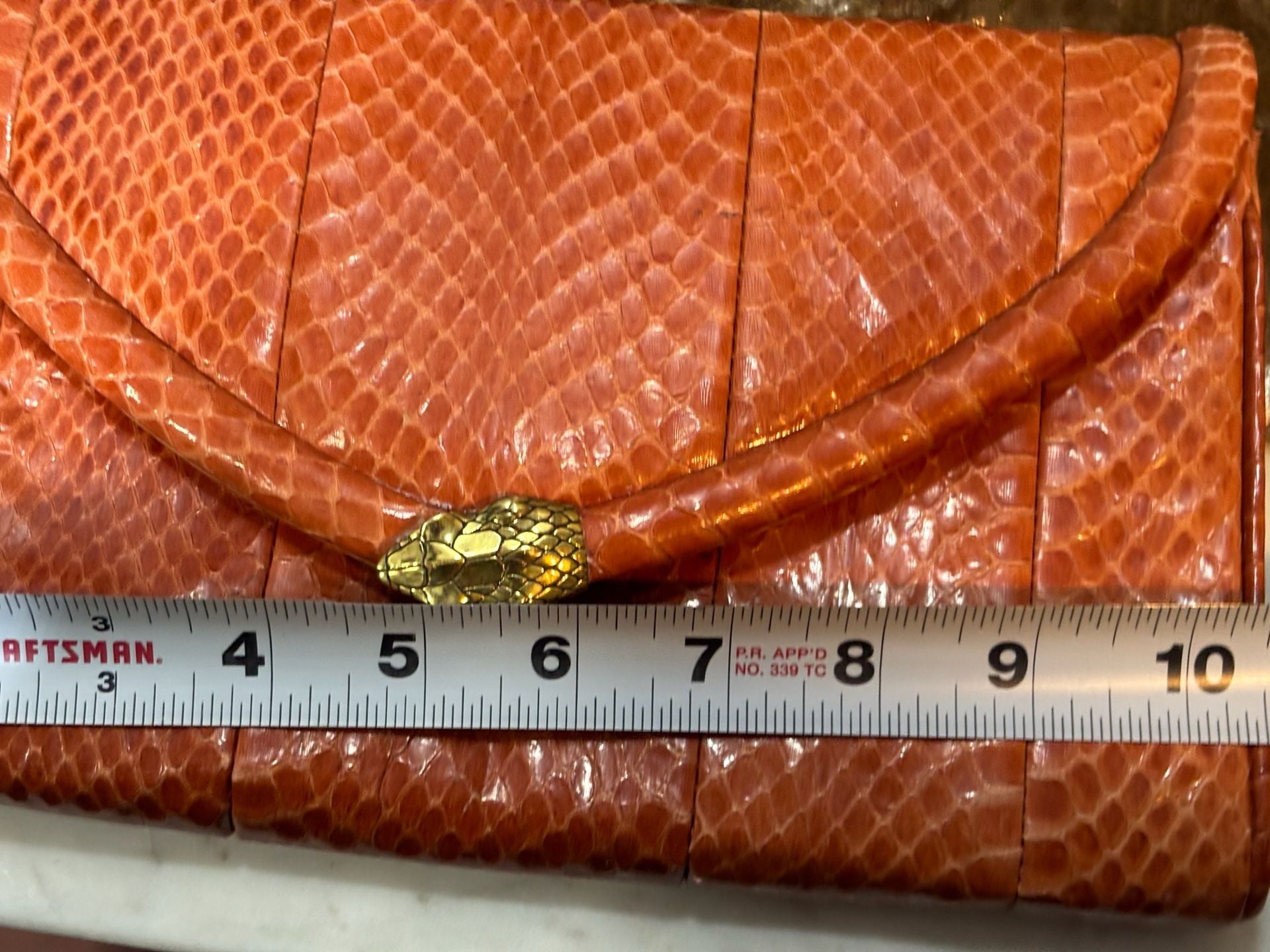 VTG Rashedah Orange Python Clutch with Python hardware made in Italy w dust bag 9