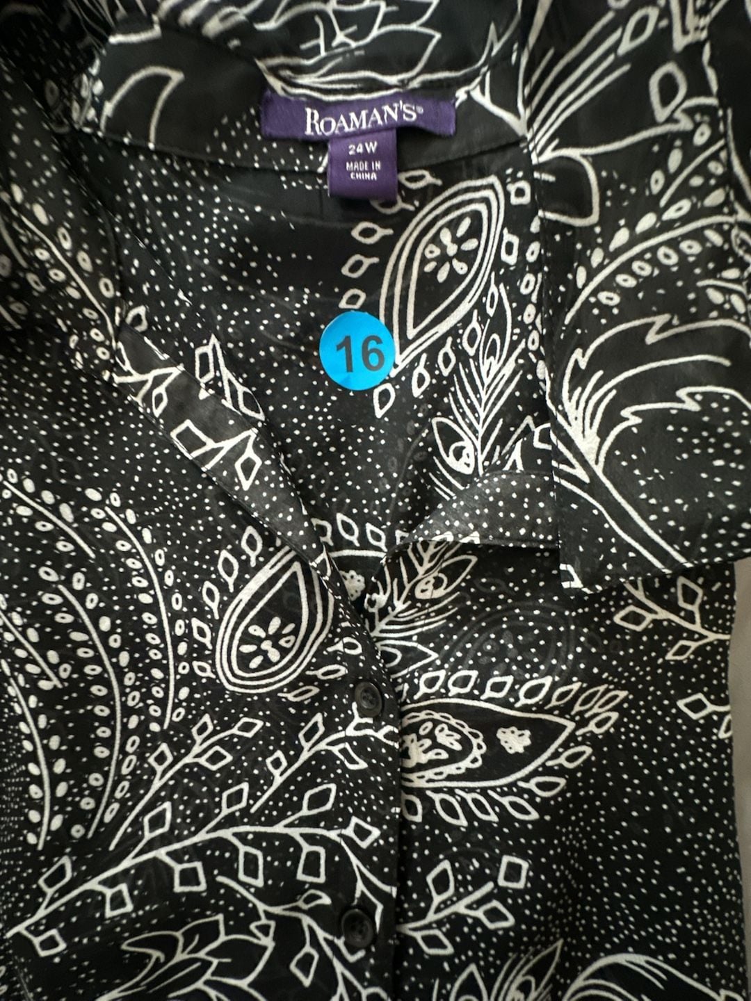No.16 Roaman'S Sleeveless Blouse Size 24W Black White Floral Paisley Top 5