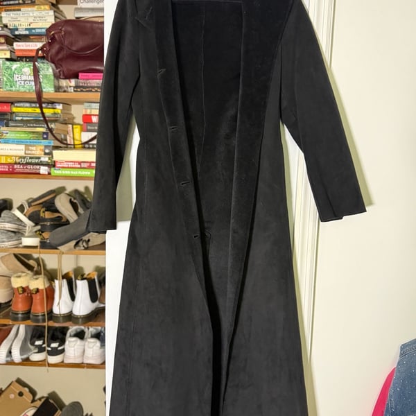 United Colors Of Benetton Trench Coat Size 40 Black Suede Long