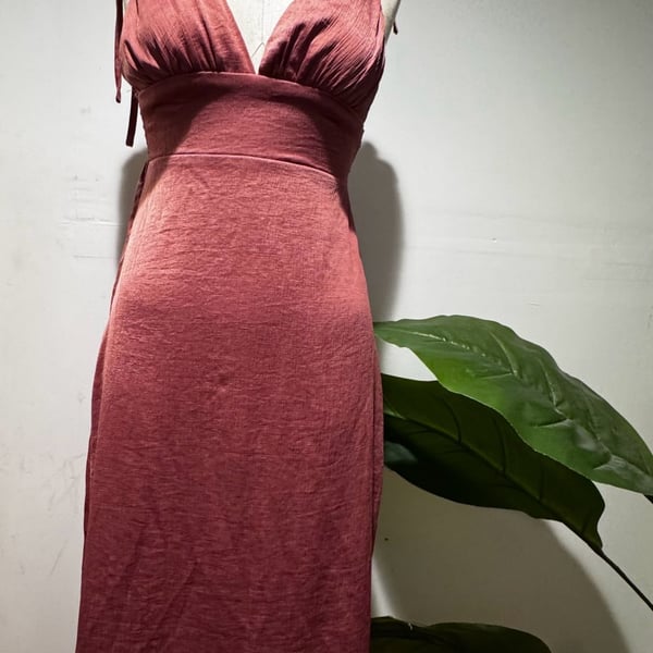Blossom Pink Satin Midi Dress Size 6 Tie Strap