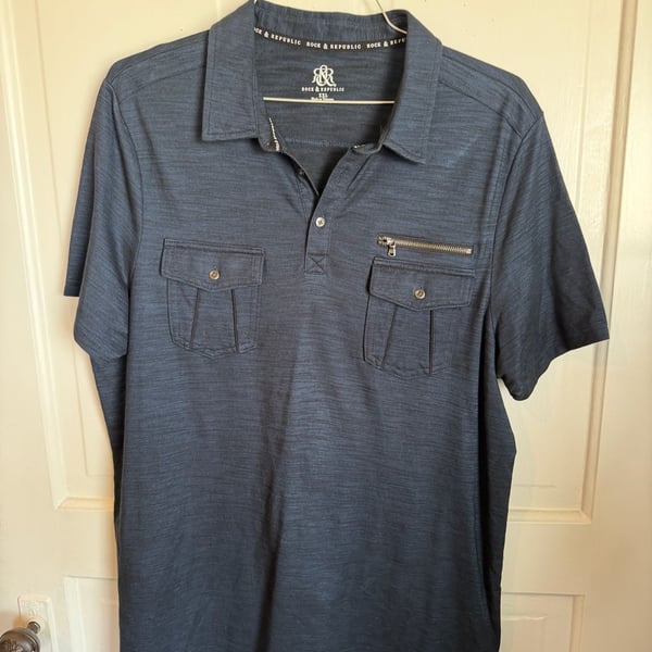 Rock & Republic Polo Shirt Size XXL Blue Heathered Double Pocket
