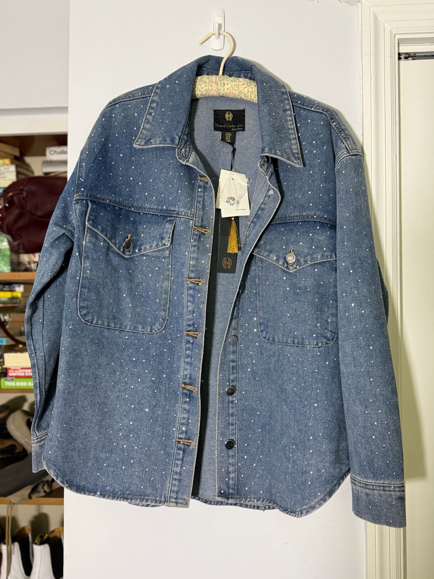 House Of Harlow 1960 Crystal Denim Jacket Size M Blue Rhinestone 2