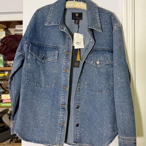 House Of Harlow 1960 Crystal Denim Jacket Size M Blue Rhinestone