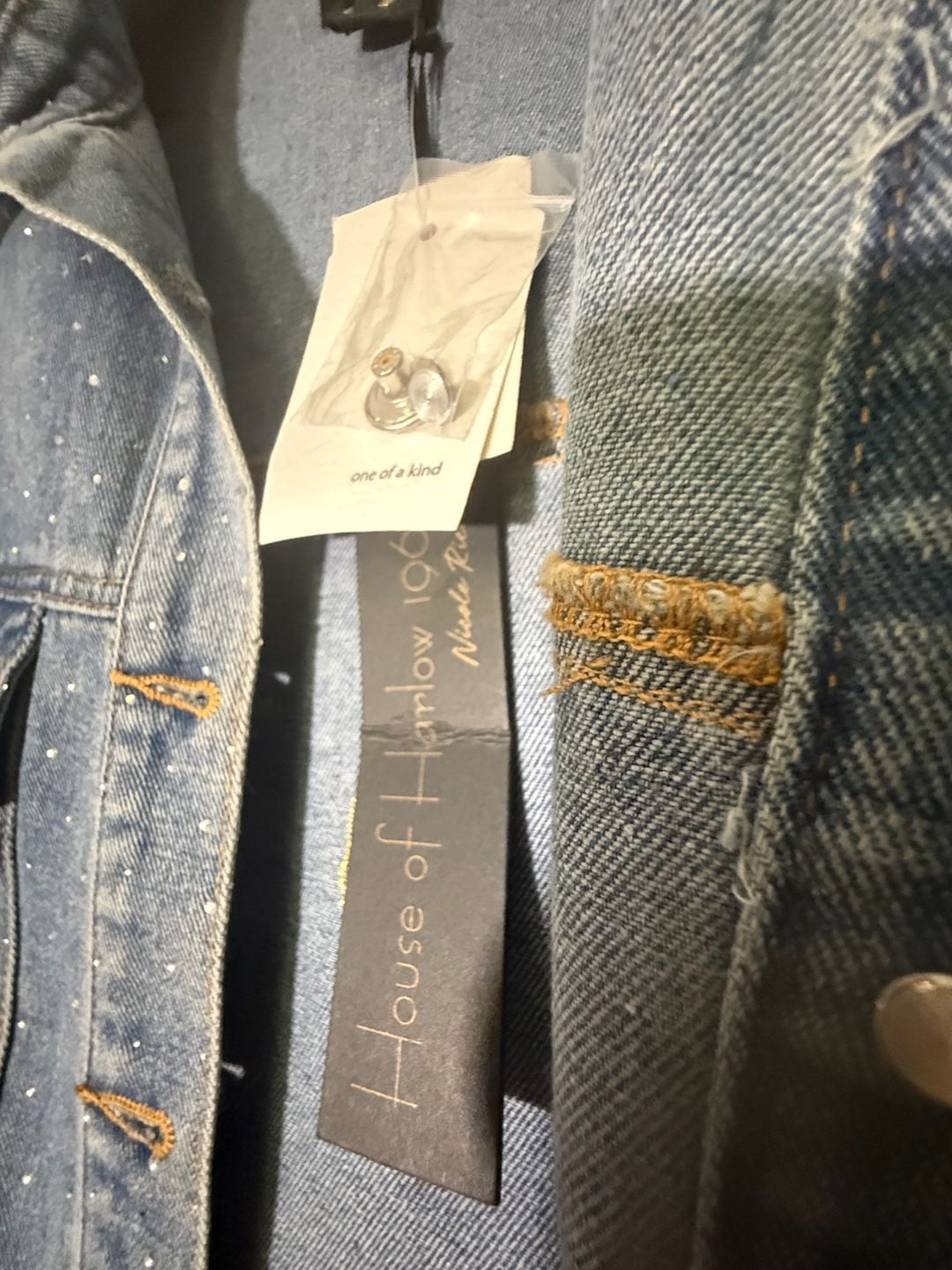 House Of Harlow 1960 Crystal Denim Jacket Size M Blue Rhinestone 5
