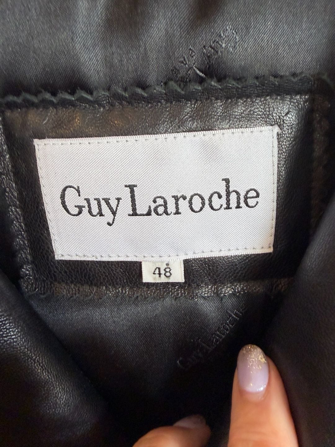 Guy Laroche Leather Jacket Size 48 Black Button Front Coat 3