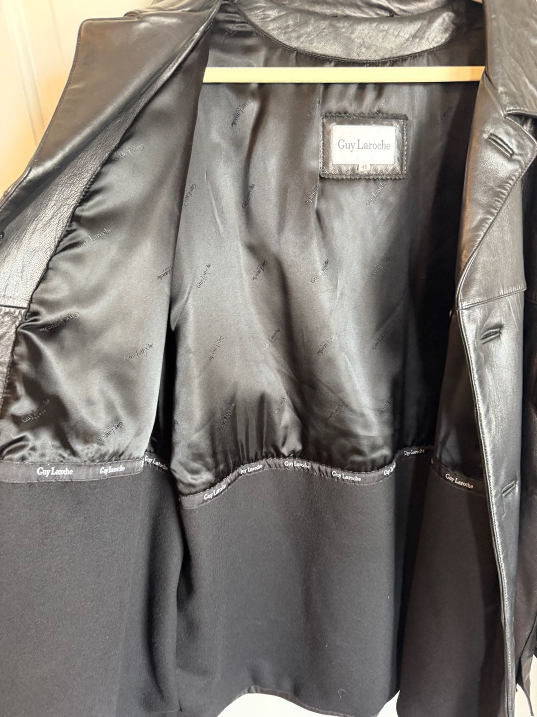 Guy Laroche Leather Jacket Size 48 Black Button Front Coat 4