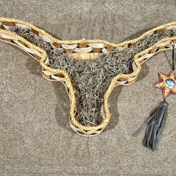 Novelty Cowhide And Wood Wall Decor Texas Longhorn Silhouette Basket