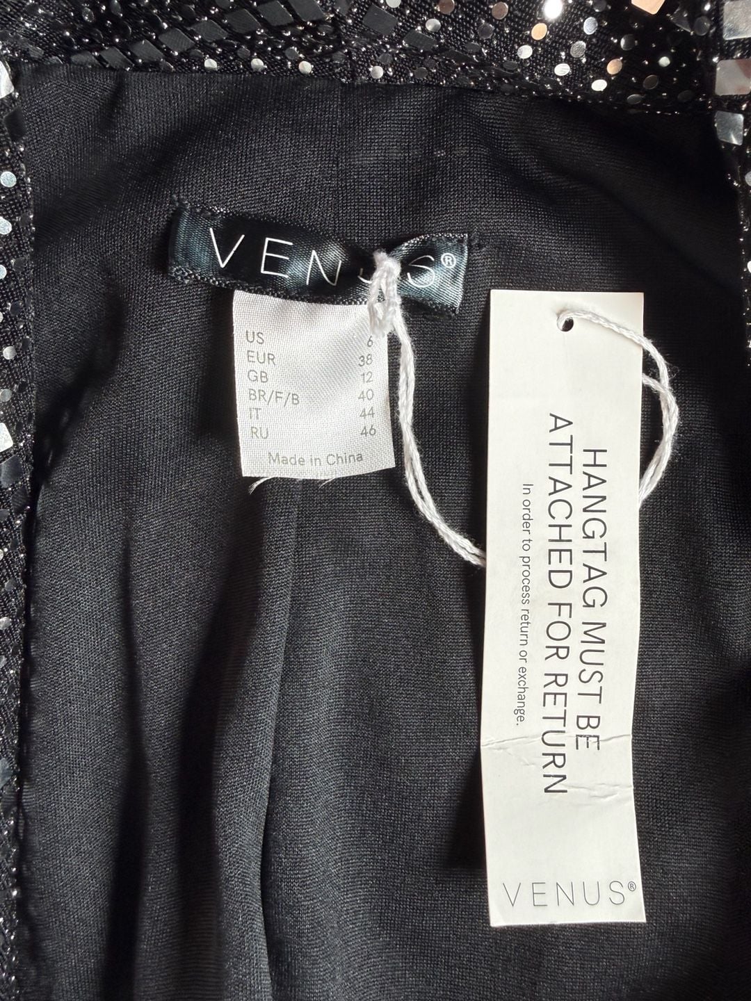 Venus Sequin Blazer Size 6 Black Silver Open Front Jacket Sparkly Party 3