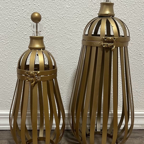Gold Metal Decorative Candle Lantern Set of 2