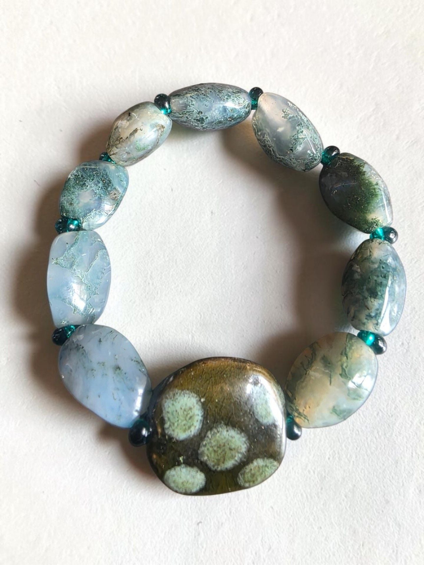 Moss Agate And Ceramic Bead Stretch Bracelet 2