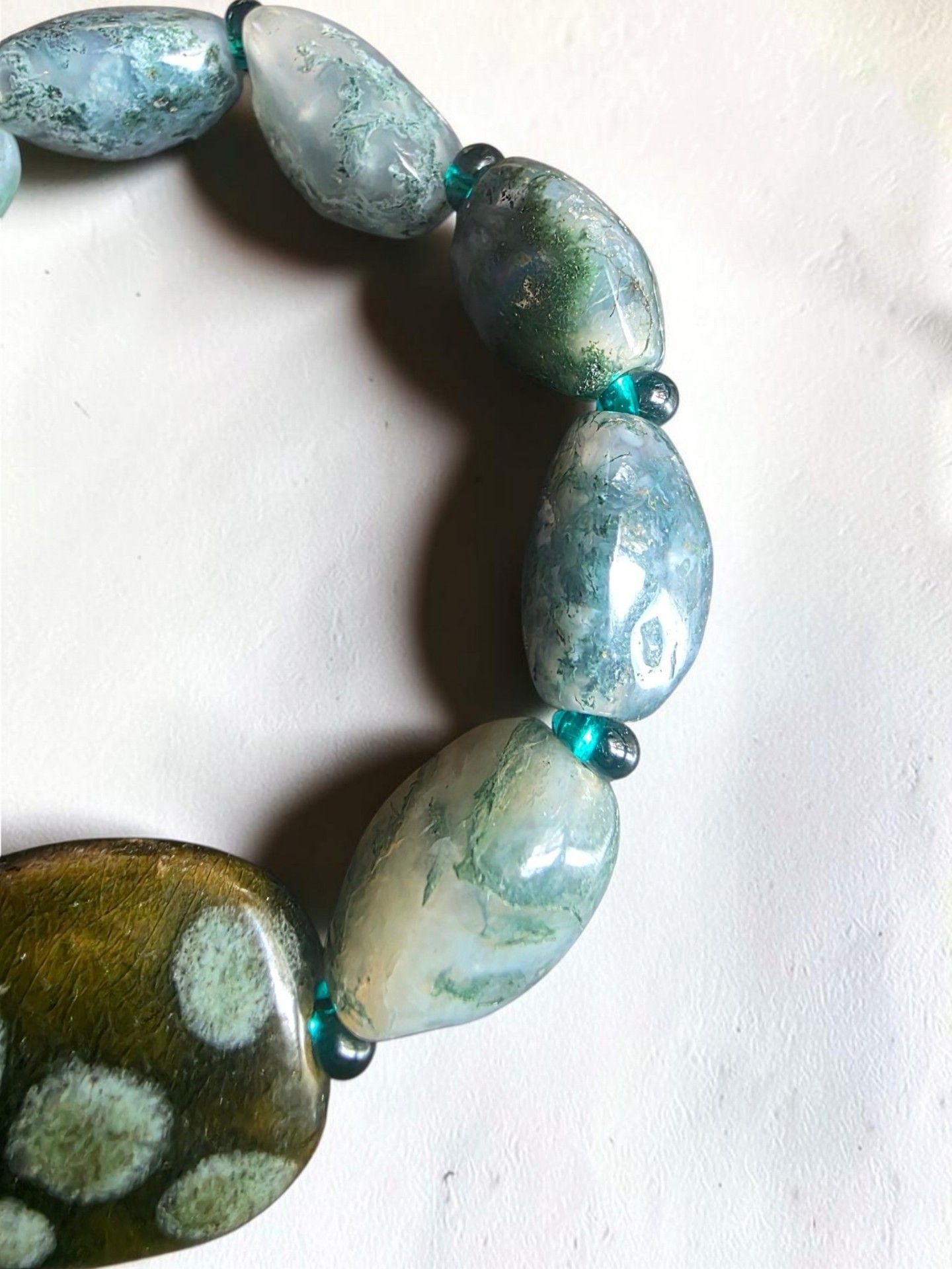 Moss Agate And Ceramic Bead Stretch Bracelet 5
