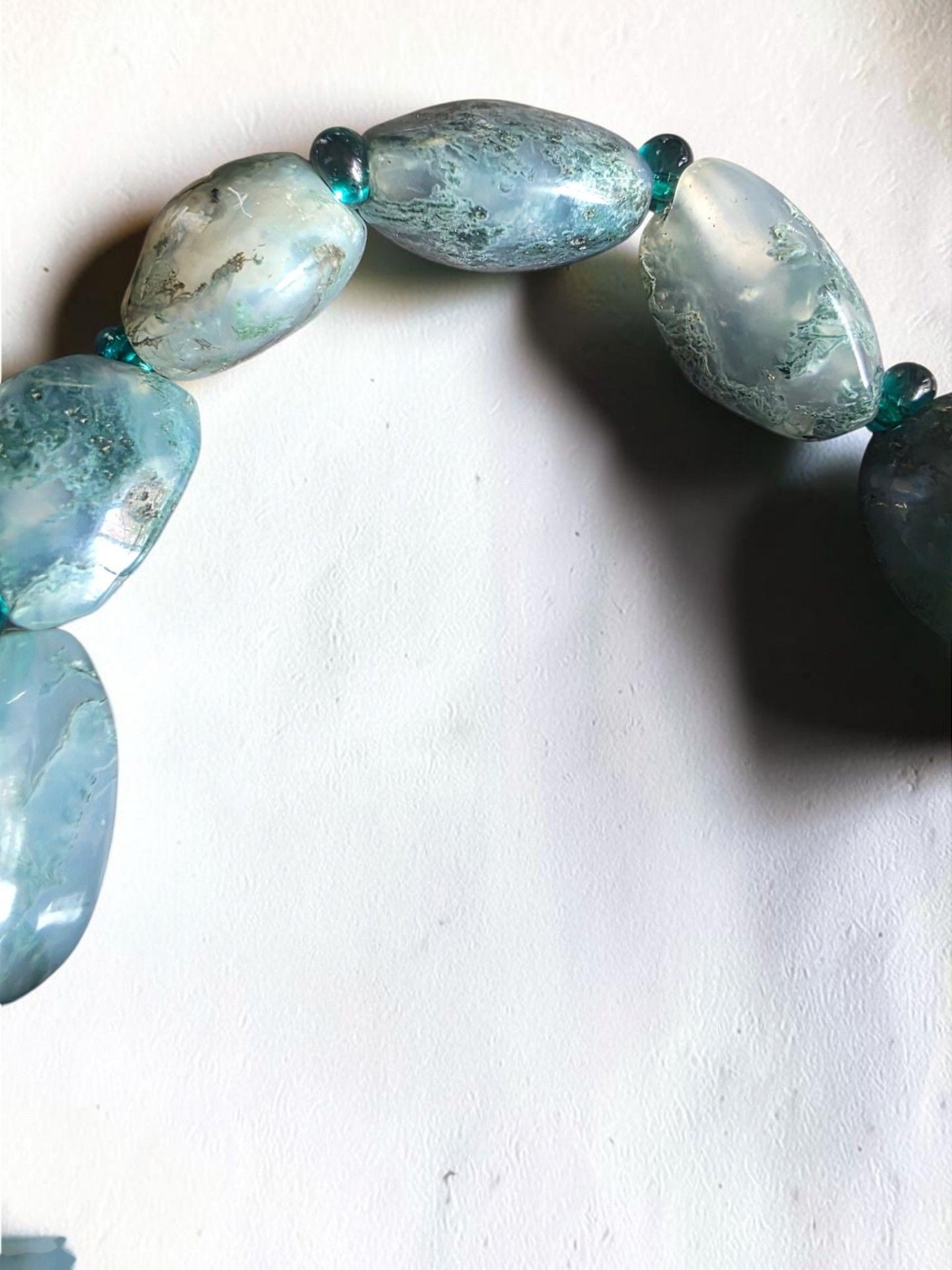 Moss Agate And Ceramic Bead Stretch Bracelet 6