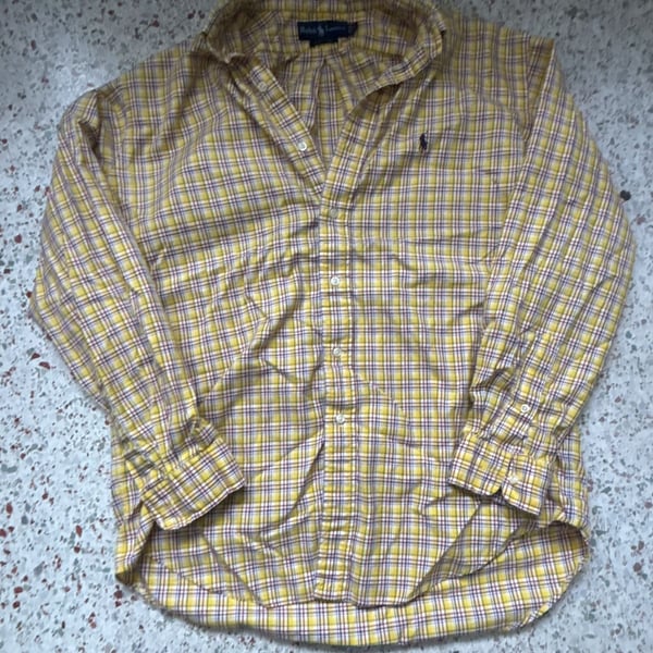 Ralph Lauren Blake Button-Down Shirt Size M Yellow Plaid Cotton