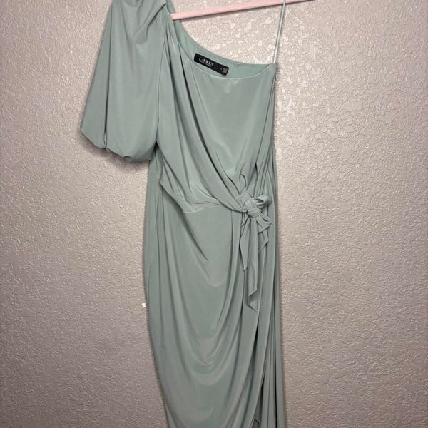 Lauren Ralph Lauren One-Shoulder Tie Dress Size 2 Green
