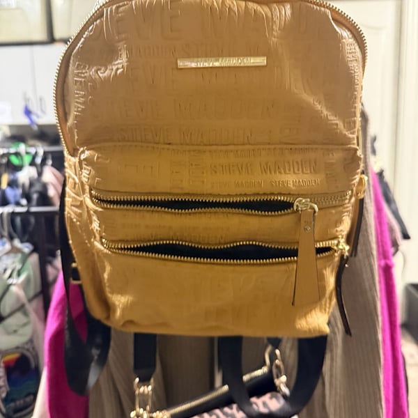 Steve Madden Embossed Logo Mini Backpack Tan Gold