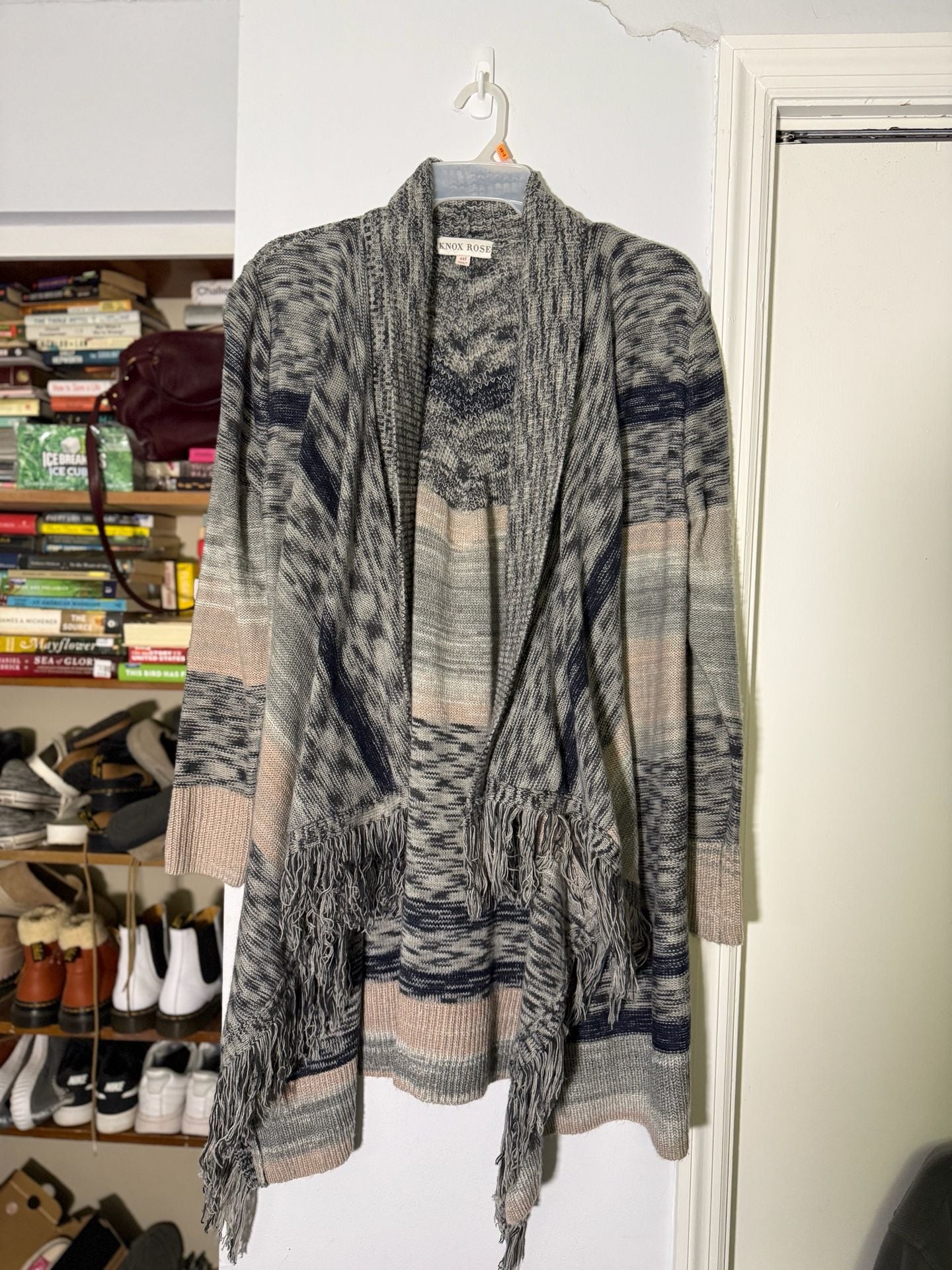 Knox Rose Open Cardigan Size XXL Gray Striped Fringe 2