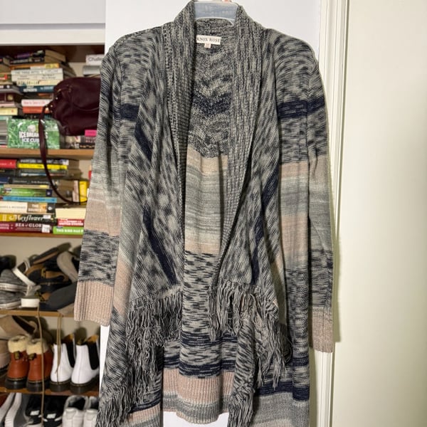 Knox Rose Open Cardigan Size XXL Gray Striped Fringe