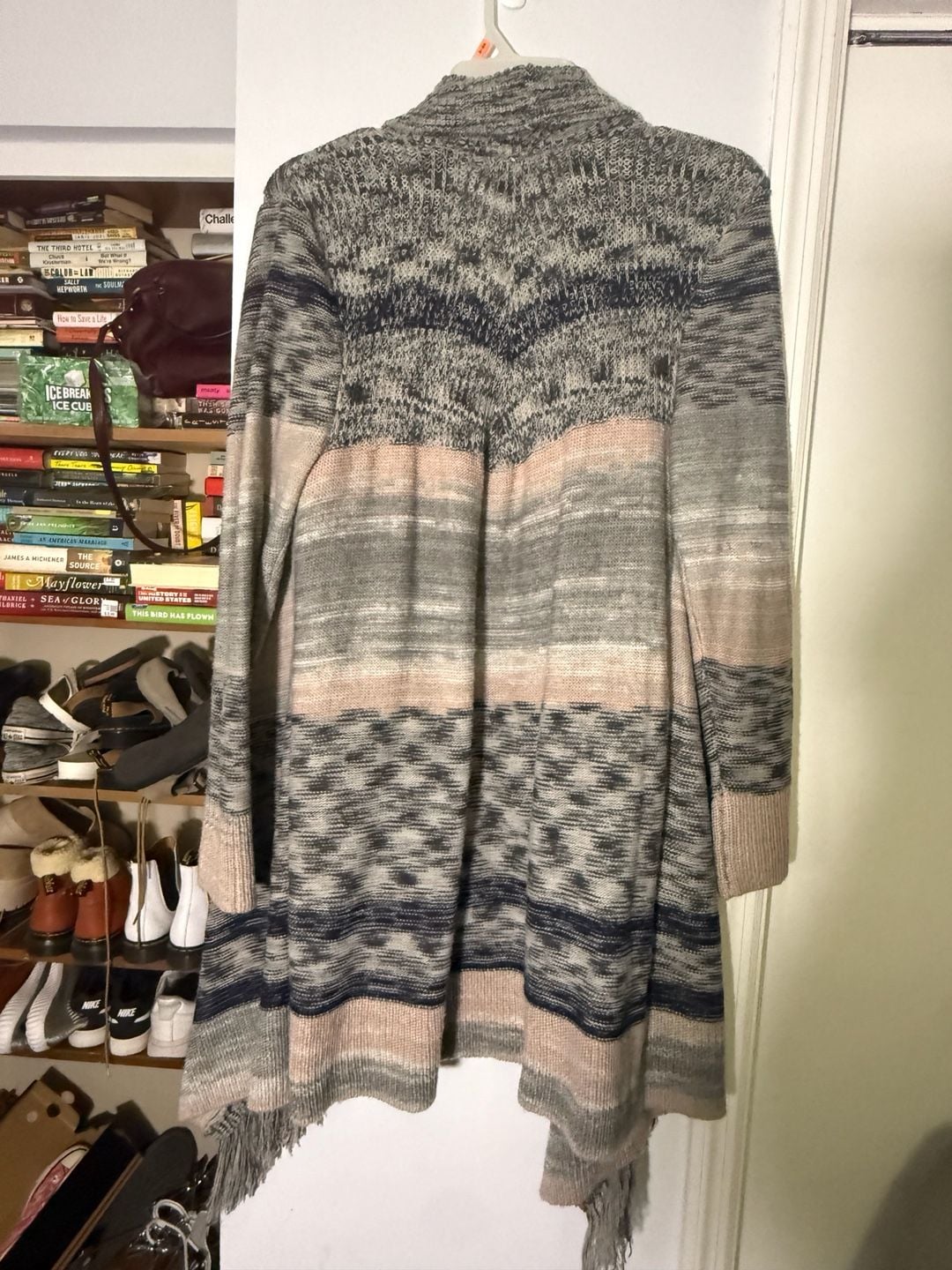 Knox Rose Open Cardigan Size XXL Gray Striped Fringe 3