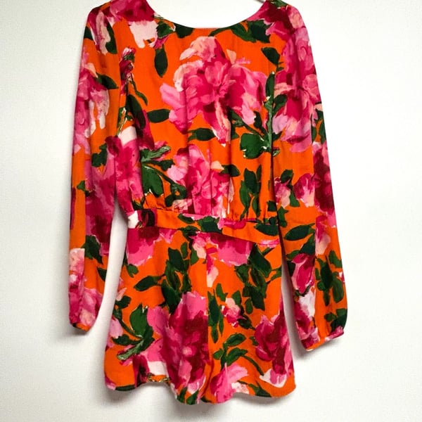 Lulus Sweetest Song Romper Size S Orange Floral Print Backless