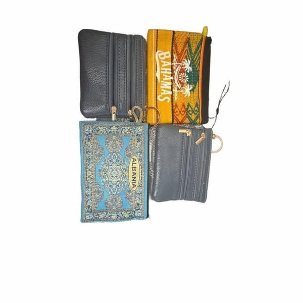 Souvenir Coin Purse Pouch Lot Albania Carpet Bahamas Blue Gray Set of 4