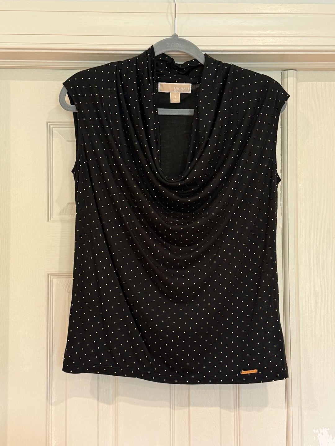 Michael Kors Women's Sleeveless Cowl Neck Polka Dot Top with Gold Hardware 6