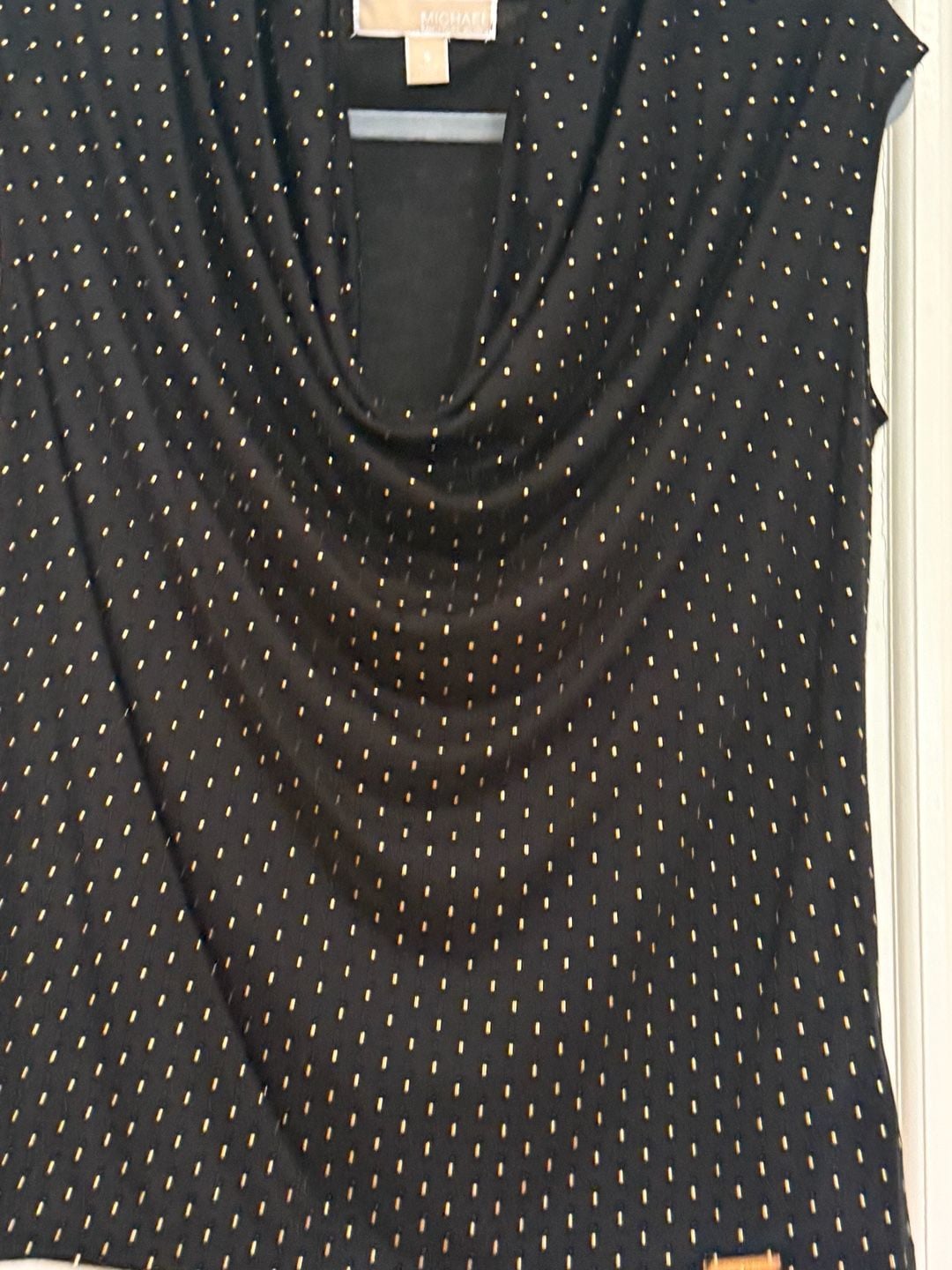 Michael Kors Women's Sleeveless Cowl Neck Polka Dot Top with Gold Hardware 7