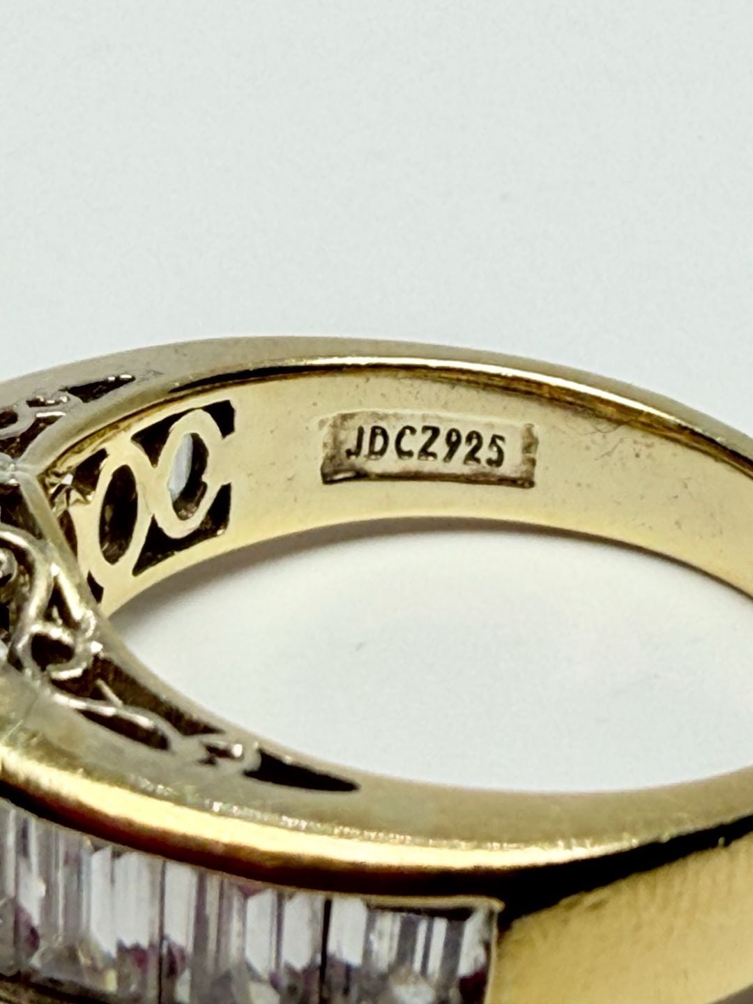 Vintage Gold Tone Oval Crystal Baguette Cocktail Ring Size 8.5 11