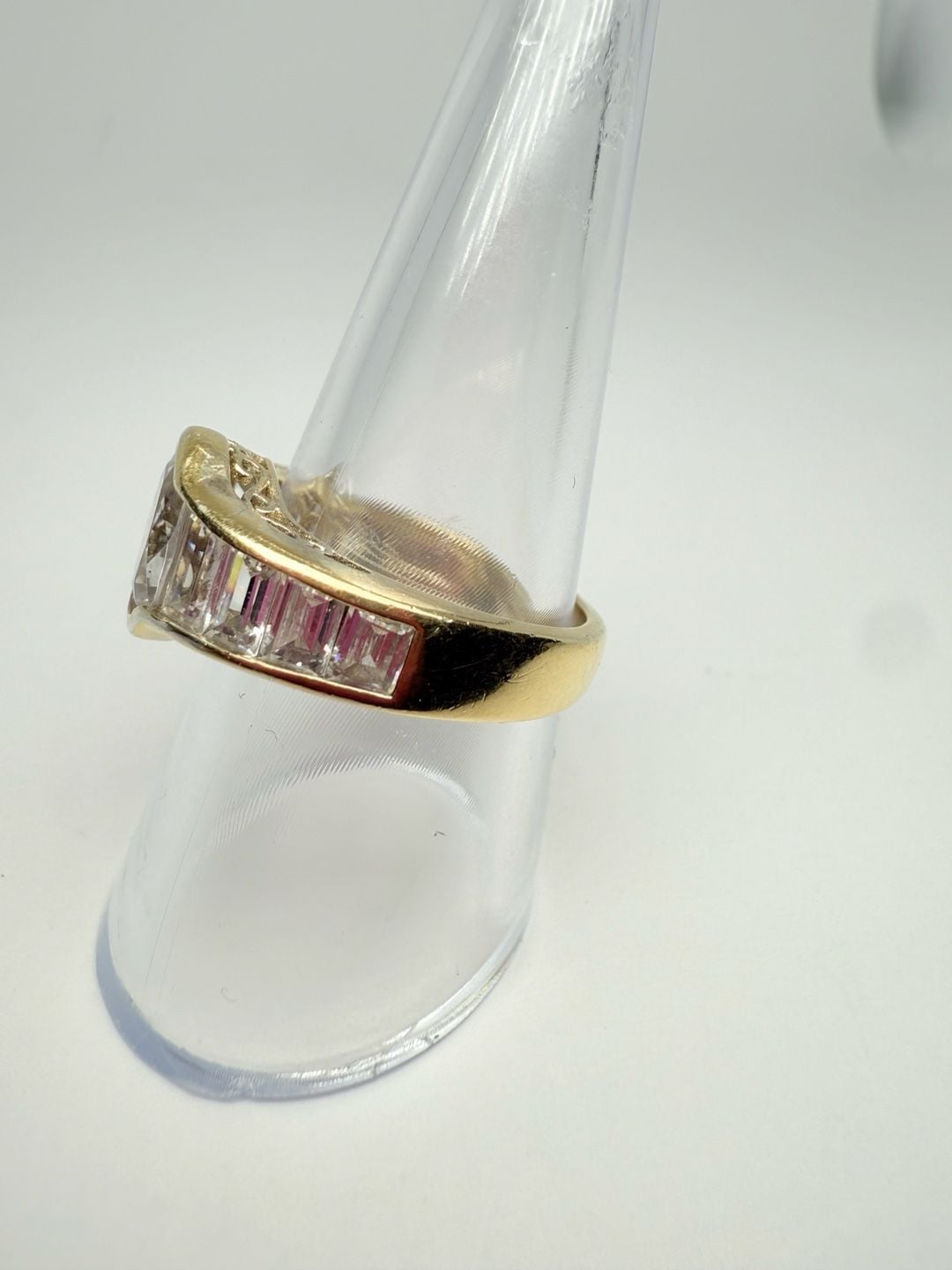 Vintage Gold Tone Oval Crystal Baguette Cocktail Ring Size 8.5 15